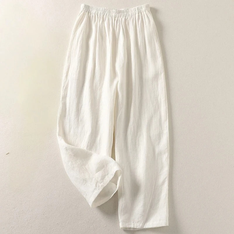 Amalia Flowy Linen and Cotton Pants - White