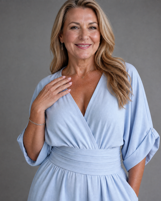Emene™ | Draped V Neck Wide Leg Relaxed Jumpsuit