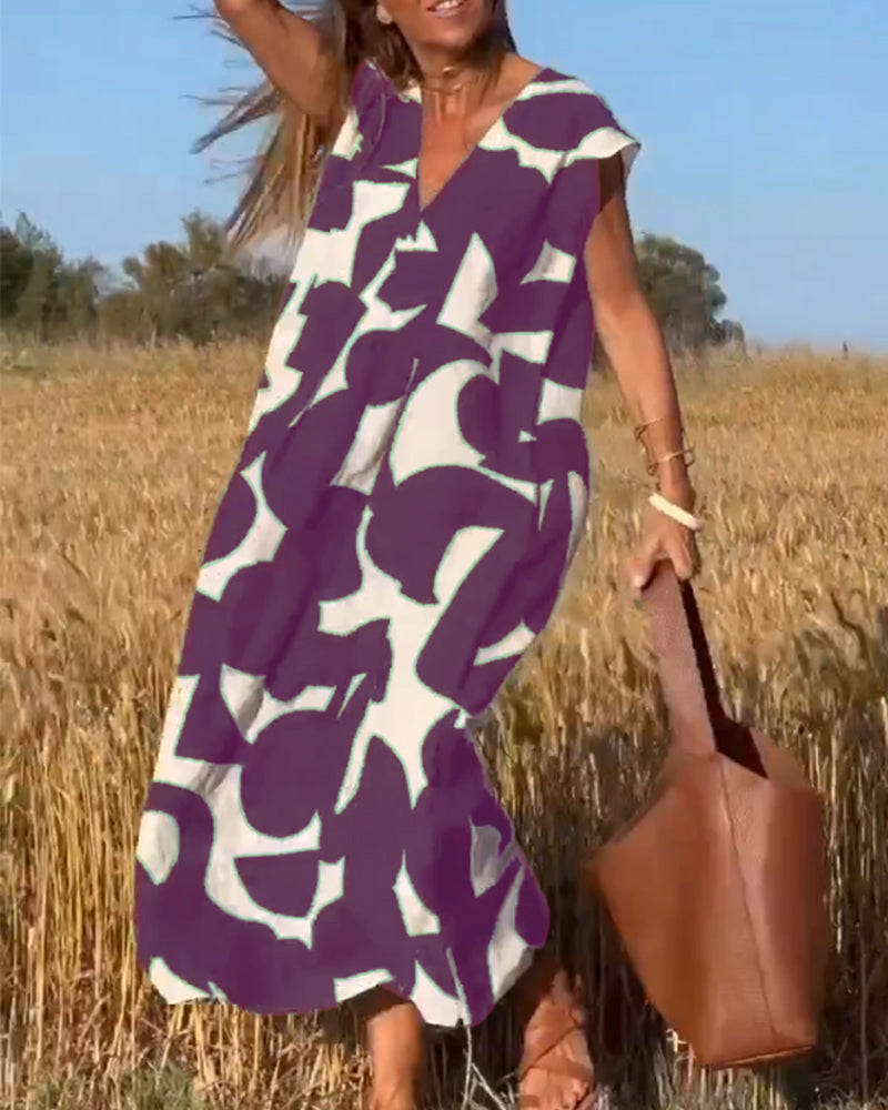 Simone™ Printed V-Neck Maxi Dress - Purple