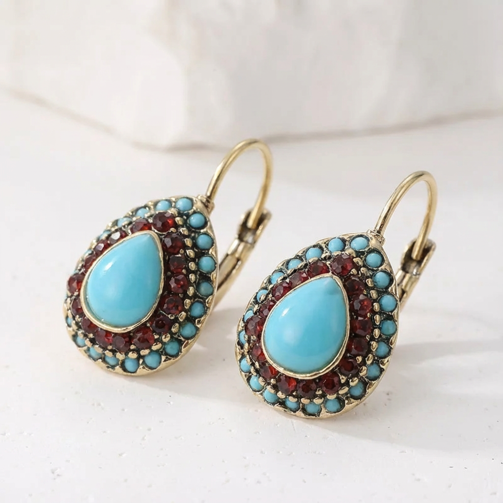 Elegant Vintage Crystal Earrings - Turquoise