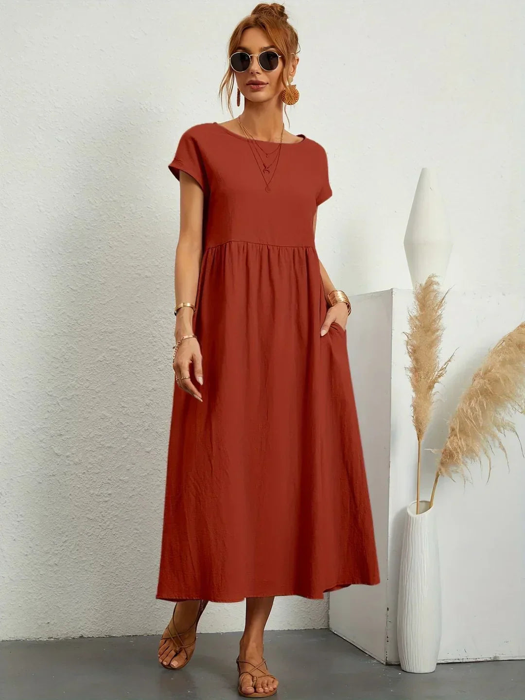 Nadine™ Fluid Midi Dress - Brown