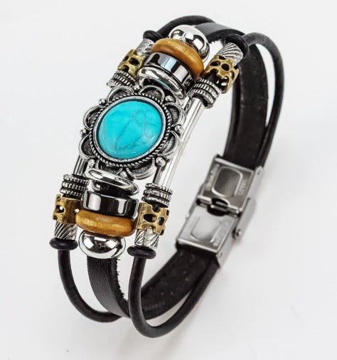Vintage Turquoise Buckle Bracelet - Black