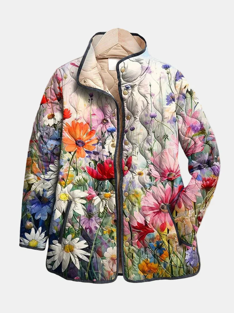 Kaia™ Charming Vintage Floral Print Quilted Jacket