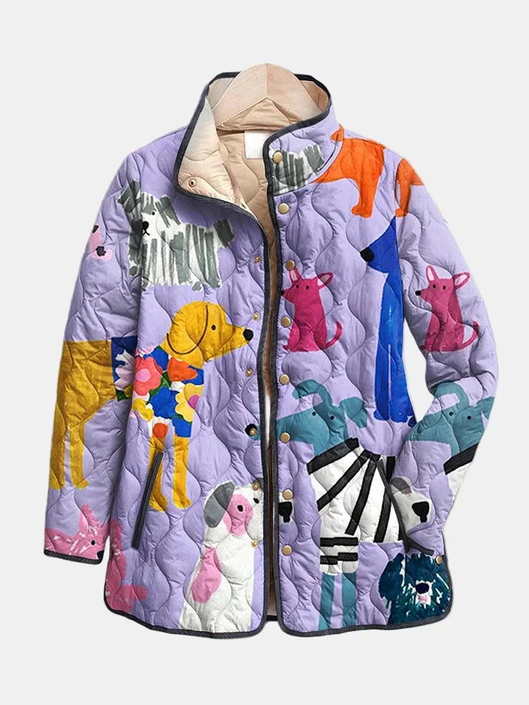 Rhea™ Casual Quilted Jacket with Dog Print