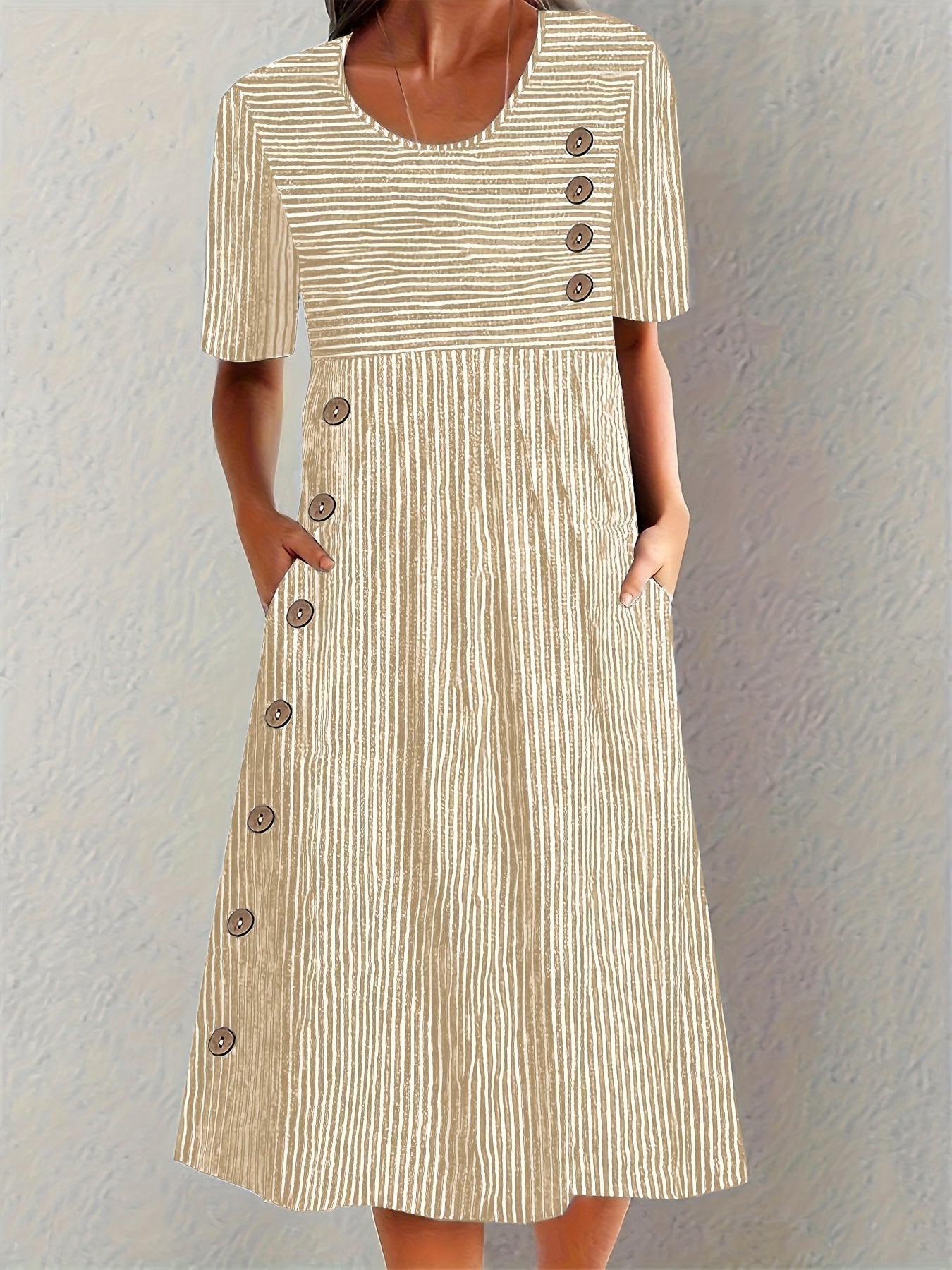 Sofia Striped Summer Dress - Beige