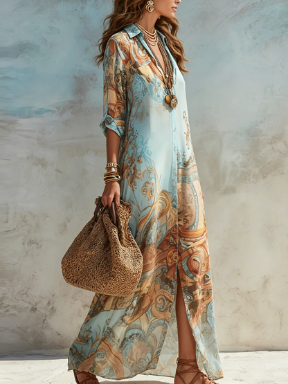 Blue Chiffon Maxi Dress detail