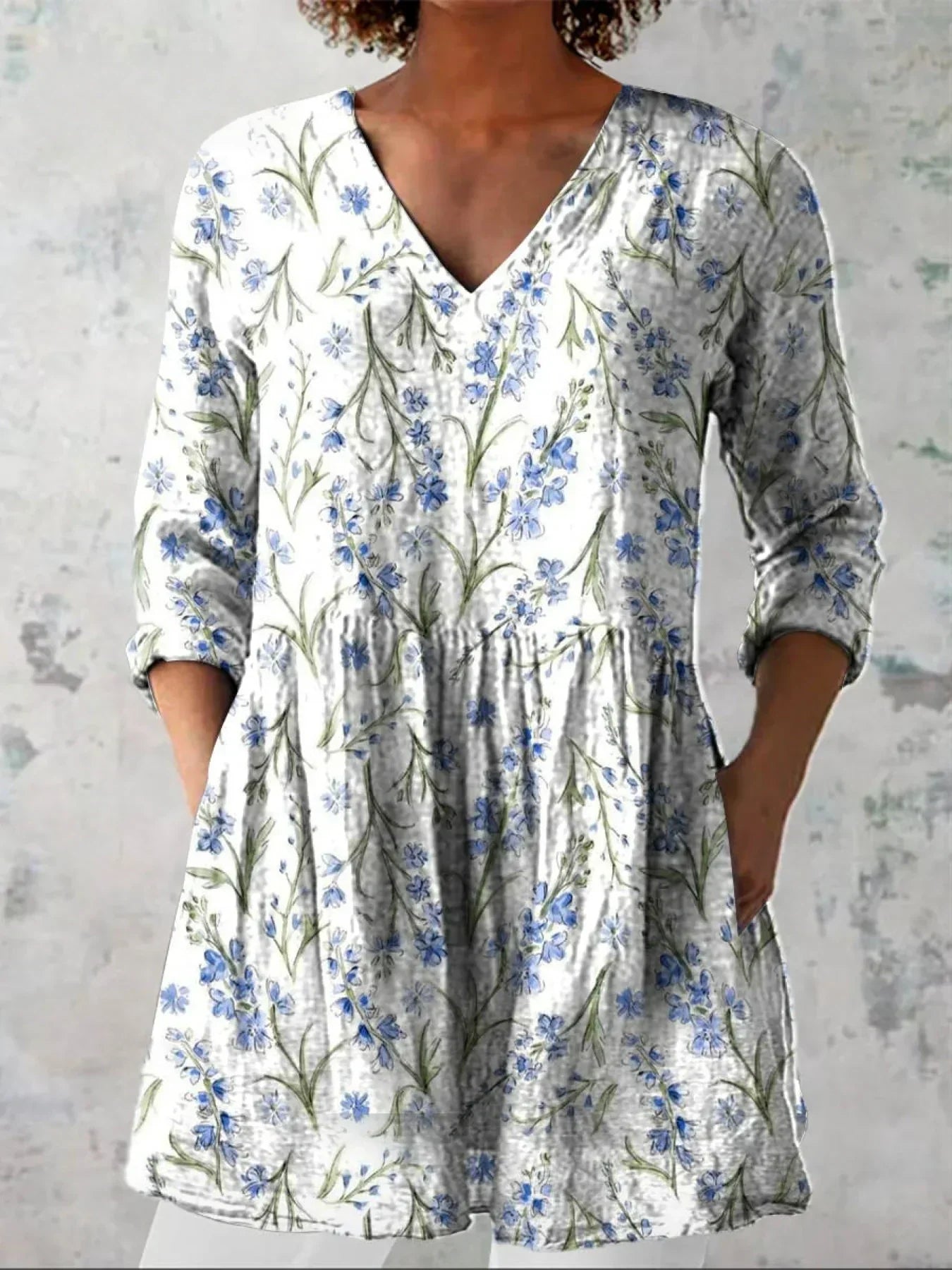 Women's Lovely Floral Art Print Casual V-neck Shirt