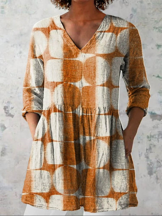 Women's Geometric Pattern Art Print Casual V-neck Shirt