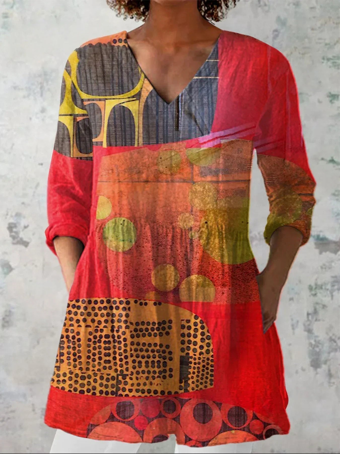 Women's Modern Abstract Art Print Casual V-neck Shirt