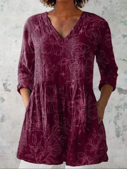 Morning Glory Floral Pattern Printed Women's Casual V-Neck Shirt