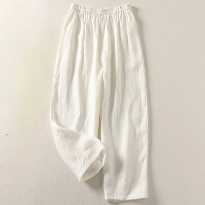 Amalia Flowy Linen and Cotton Pants - White