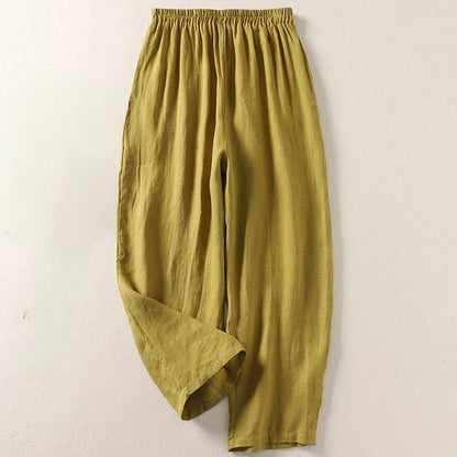 Amalia Flowy Linen and Cotton Pants - Olive
