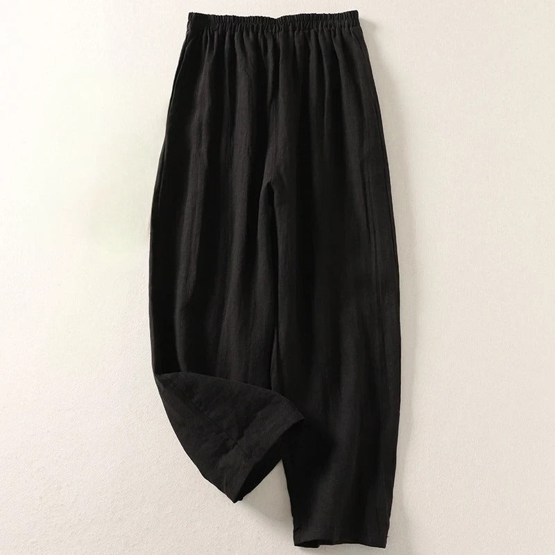 Amalia Flowy Linen and Cotton Pants - Black