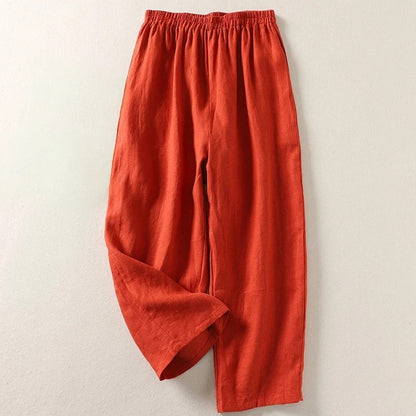 Amalia Flowy Linen and Cotton Pants - Orange