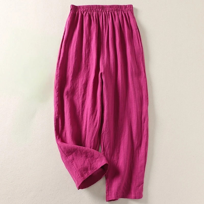 Amalia Flowy Linen and Cotton Pants - Pink