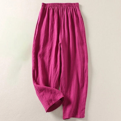 Amalia Flowy Linen and Cotton Pants - Pink