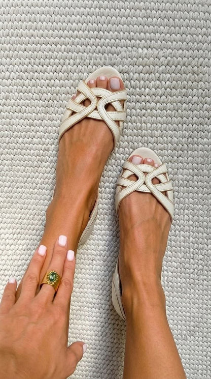 Camilla cream woven sandal detail
