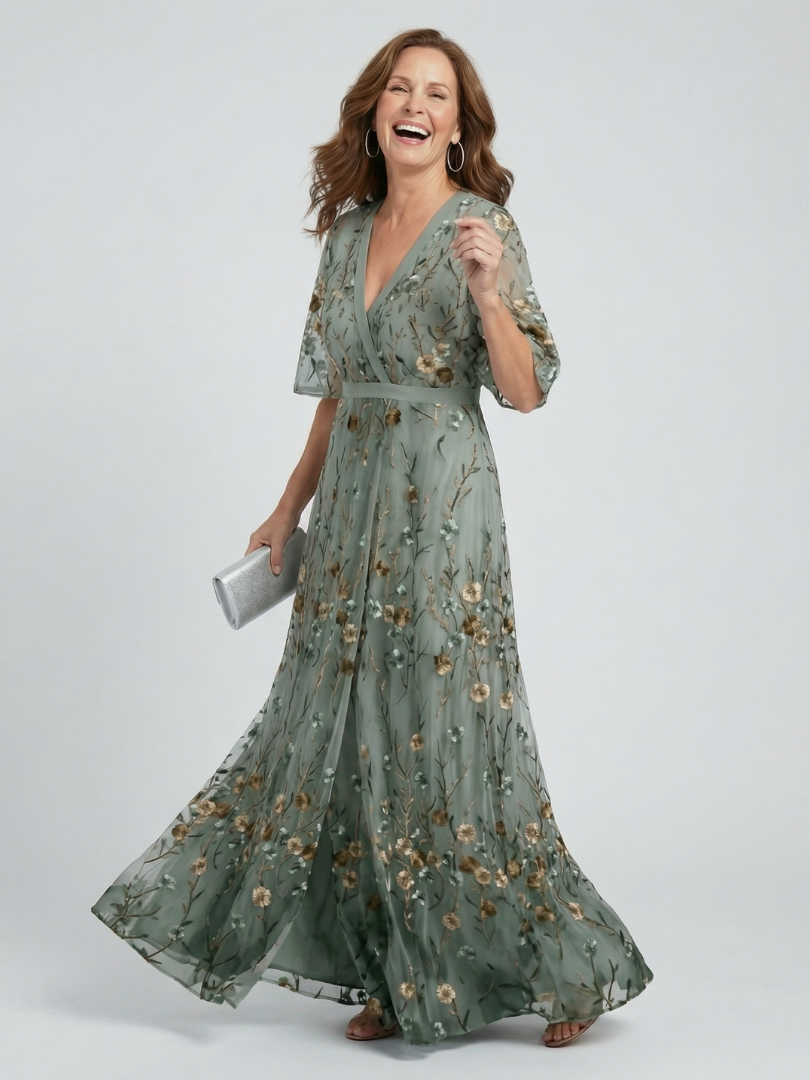 Selora Halter Bloom Flow Maxi Dress - Sage Green