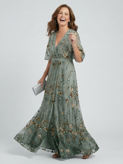 Selora Halter Bloom Flow Maxi Dress - Sage Green