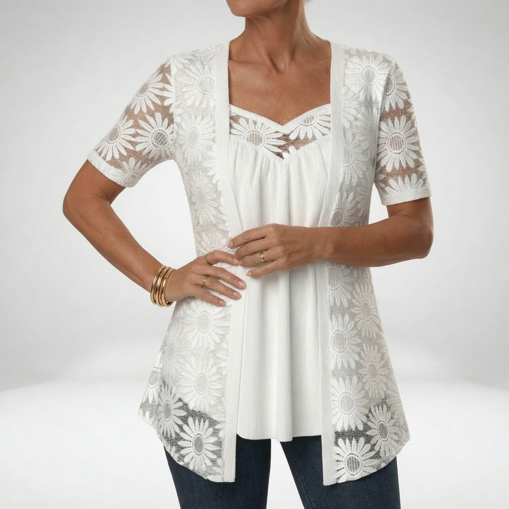 Prudence™ Elegant Lace Short-Sleeve Blouse
