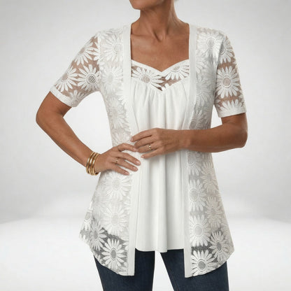 Prudence™ Elegant Lace Short-Sleeve Blouse