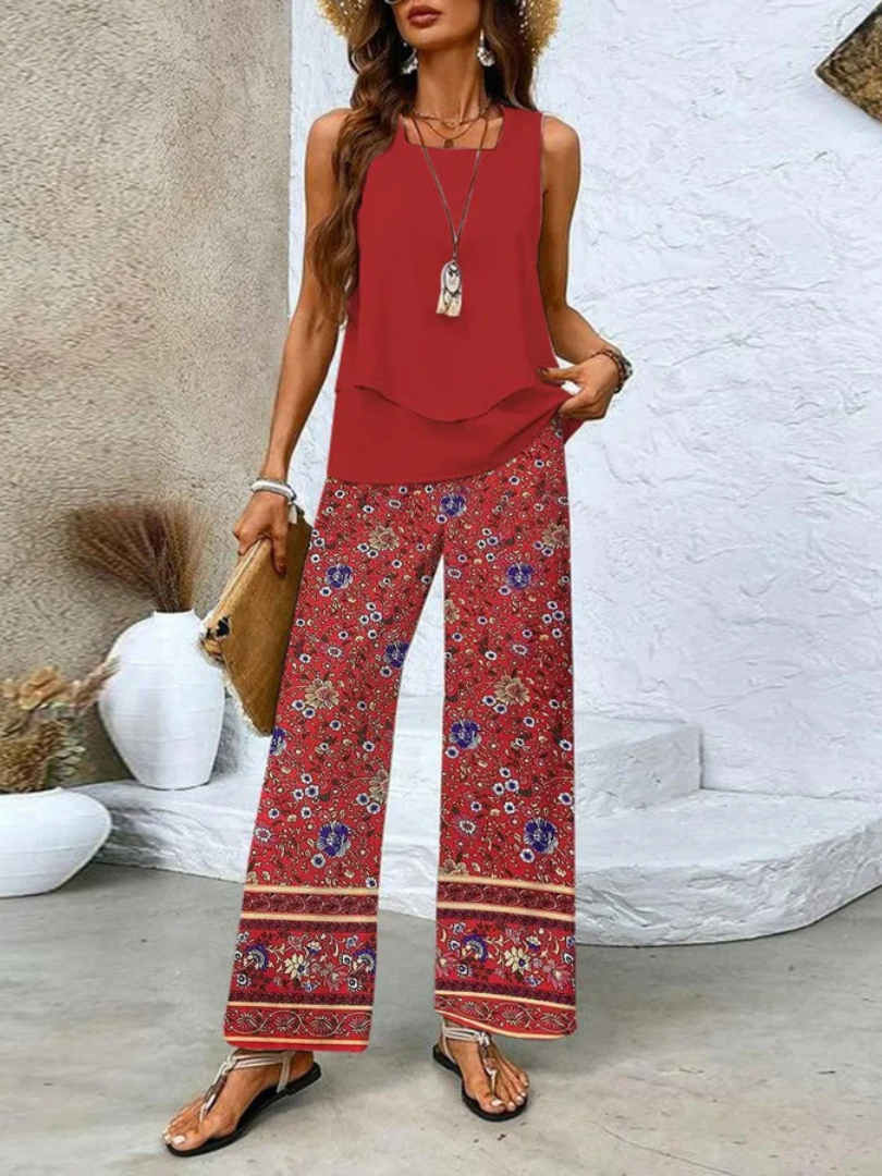 Ovelynra™ Sleeveless Wide-Leg Set