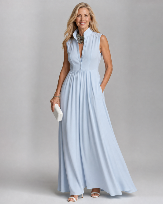 Virelia™ | Sleeveless Collared Flowing Maxi Dress