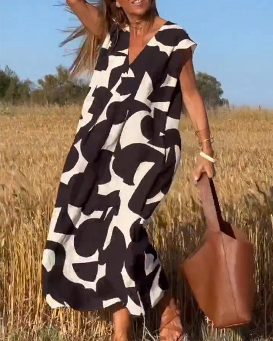 Simone™ Printed V-Neck Maxi Dress - Black