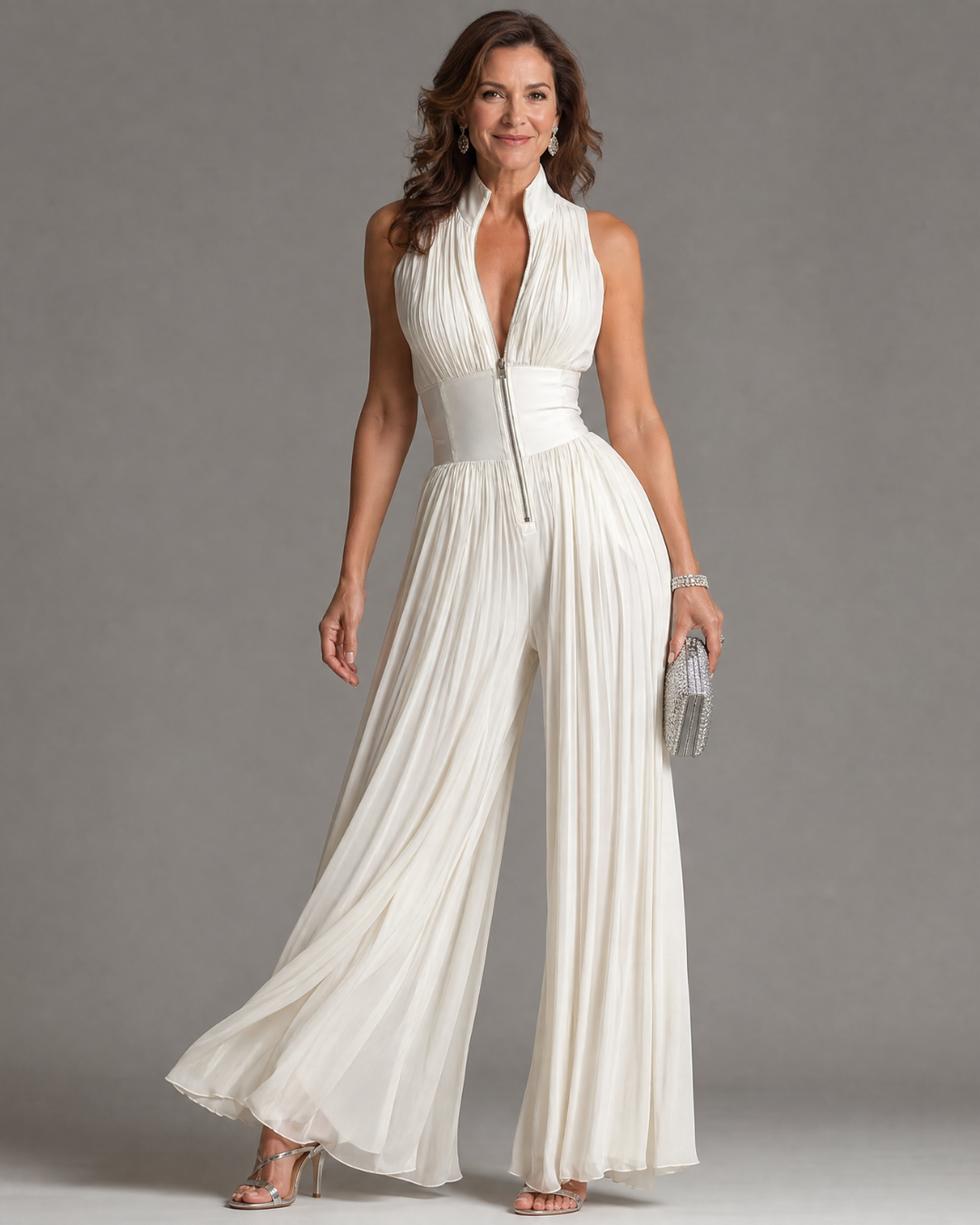 Zakira™ | Pleated Halter Neck Wide Leg Jumpsuit