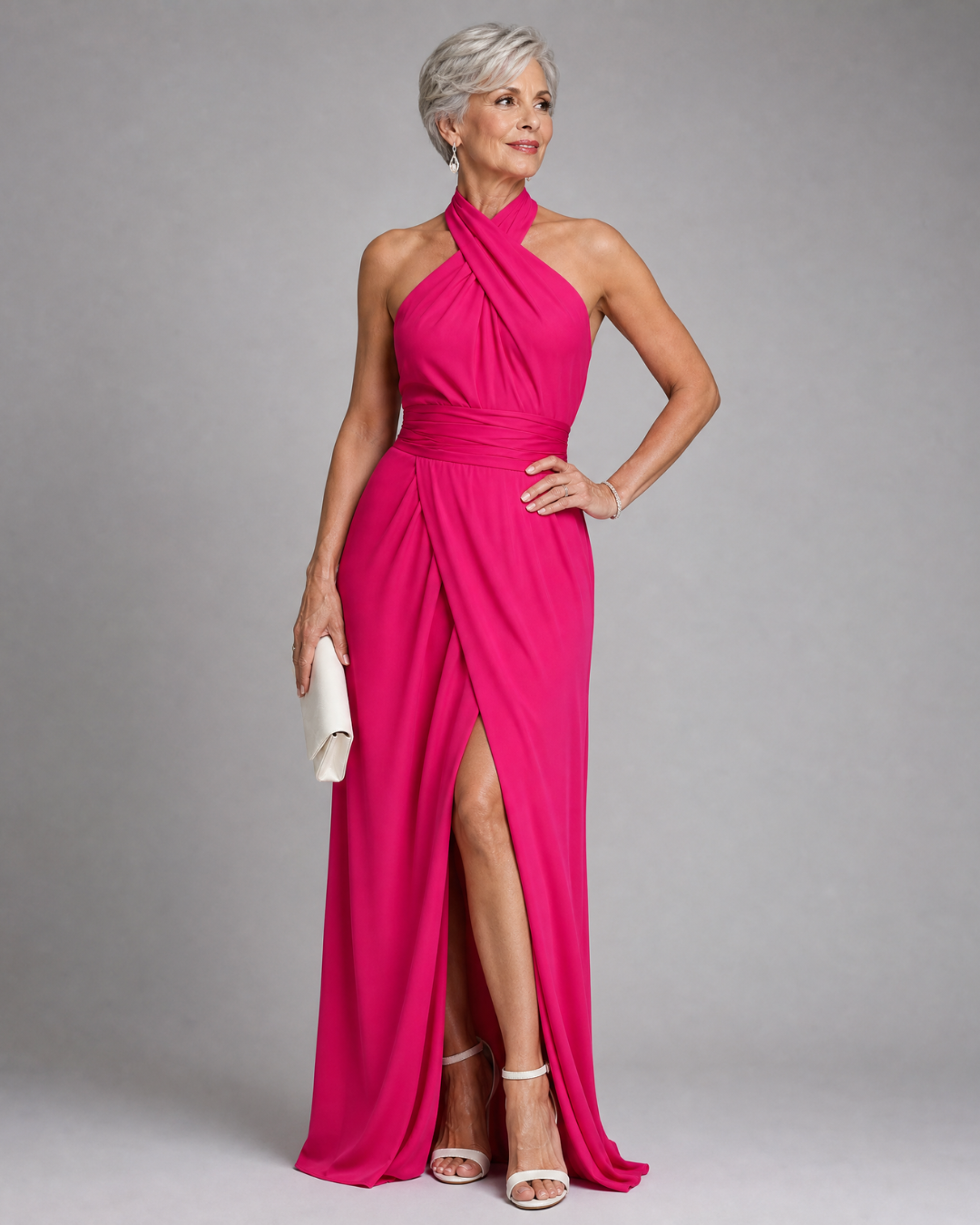 Vaelora™ | Cross Halter Draped Side Slit Midi Dress