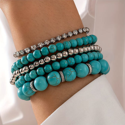 Big Turquoise Beaded Bracelet Set of 5