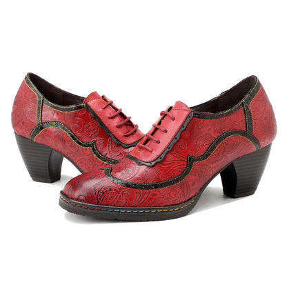 Retro Leather Hand-embossed Pumps