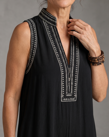 Velmira™ | Embroidered V Neck Sleeveless Wide Leg Jumpsuit