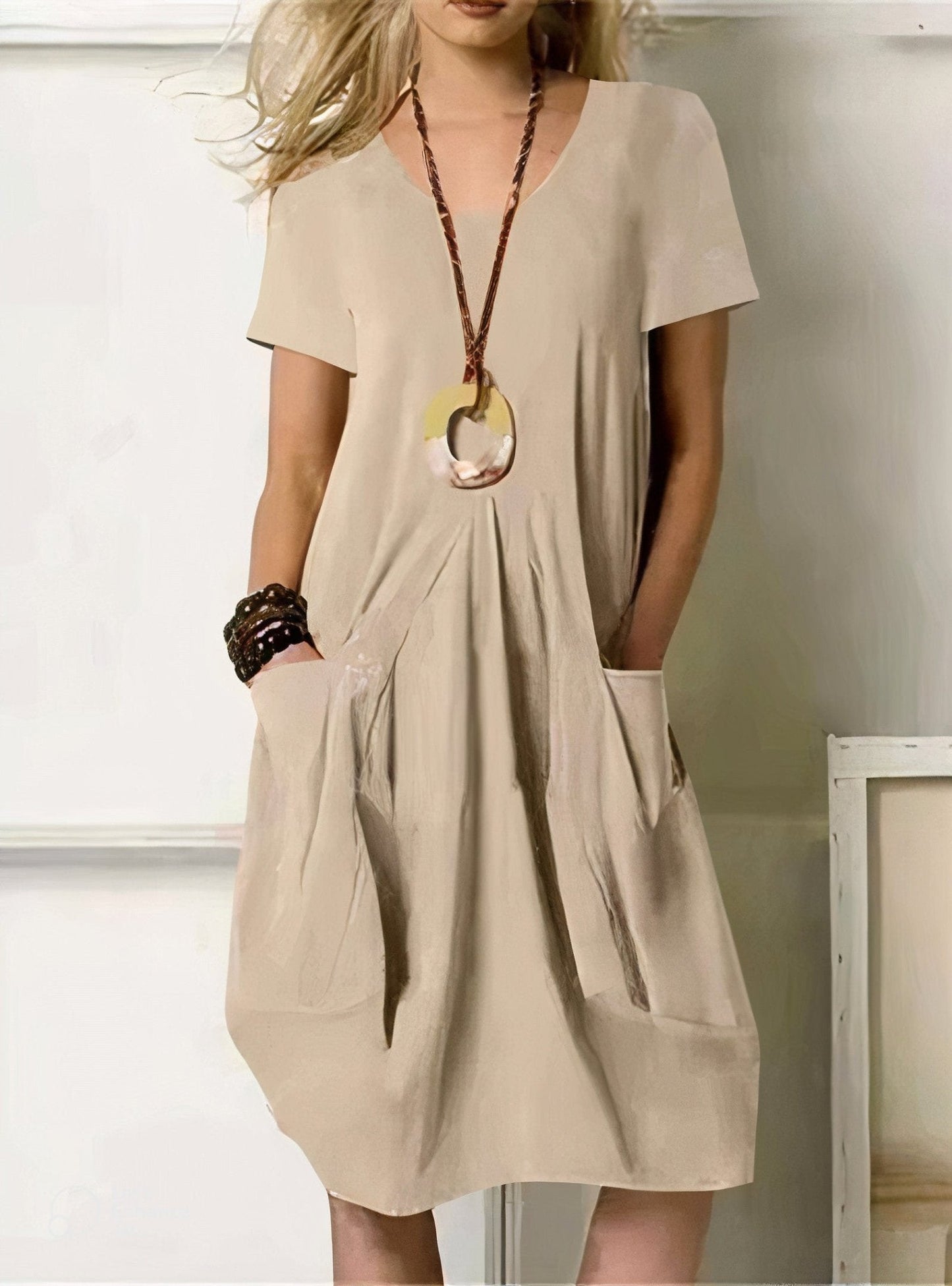 Kwani™ Easy Casual Flow Dress - Beige
