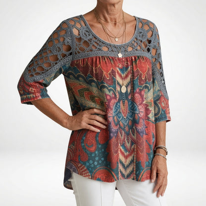 Zénaïde™ Ethnic Print Boho Blouse
