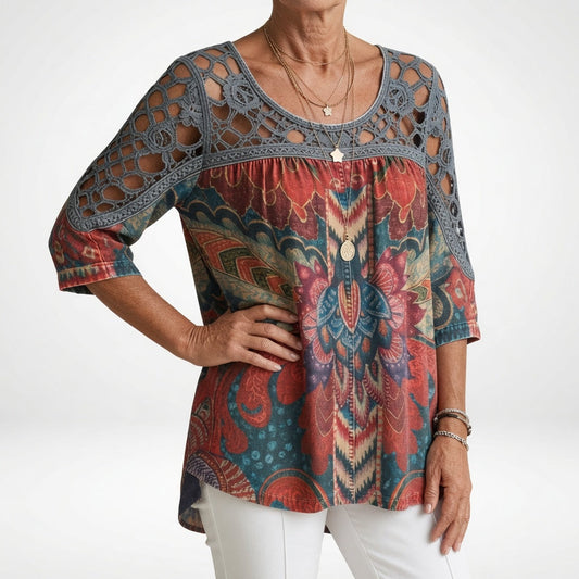 Zénaïde™ Ethnic Print Boho Blouse