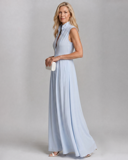 Virelia™ | Sleeveless Collared Flowing Maxi Dress