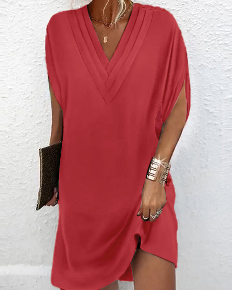 Margot™ Split-Sleeve Solid Dress - Red