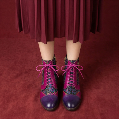 Retro Handmade Leather Patchwork Ankle Boots