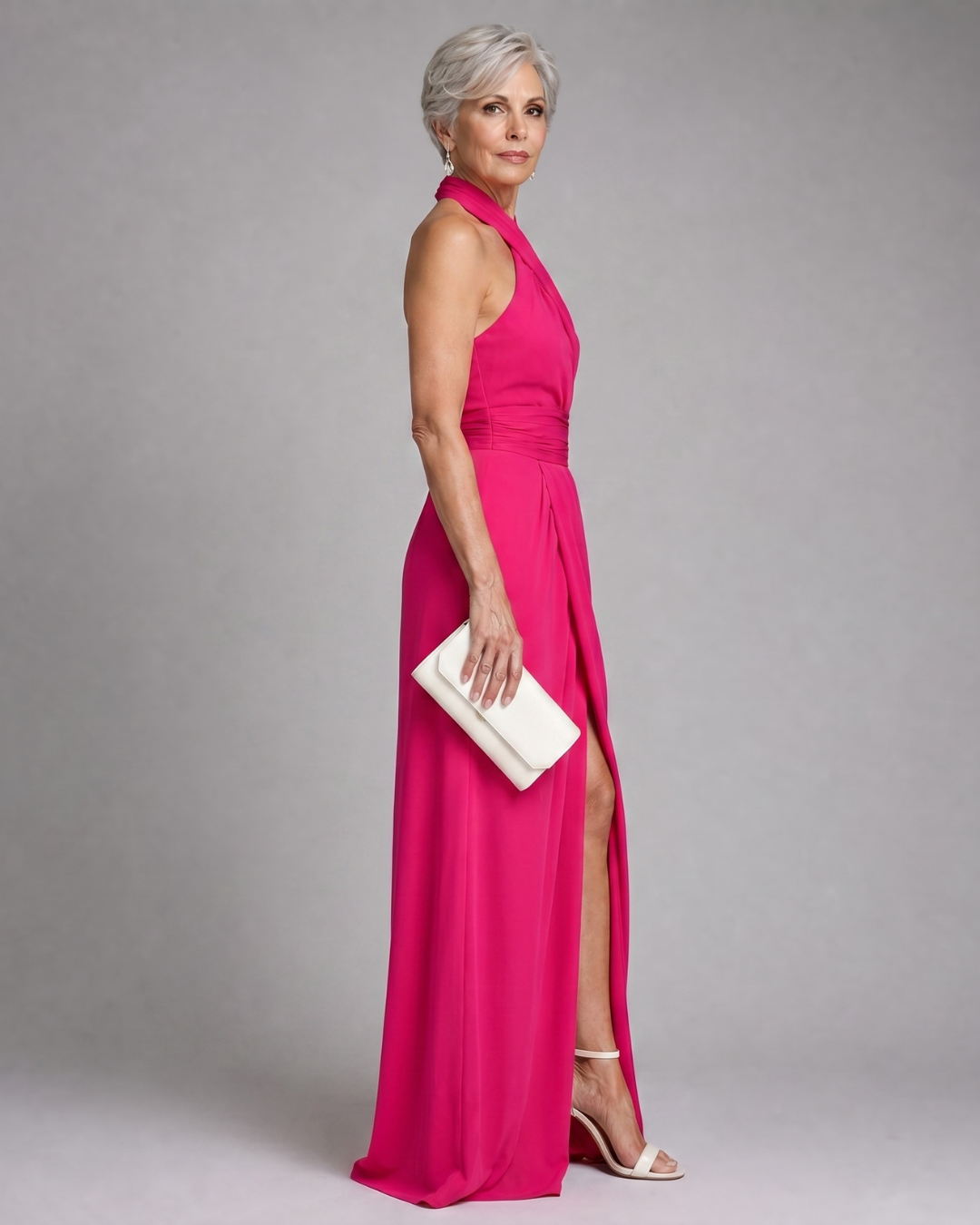 Vaelora™ | Cross Halter Draped Side Slit Midi Dress