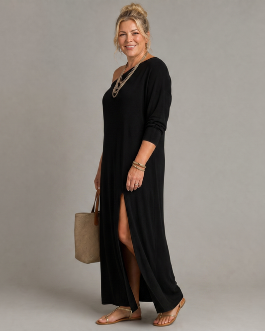 Asterelle™ | One Shoulder Side Slit Flowing Midi Dress
