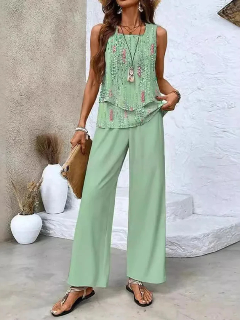 Ovelynra™ Sleeveless Wide-Leg Set