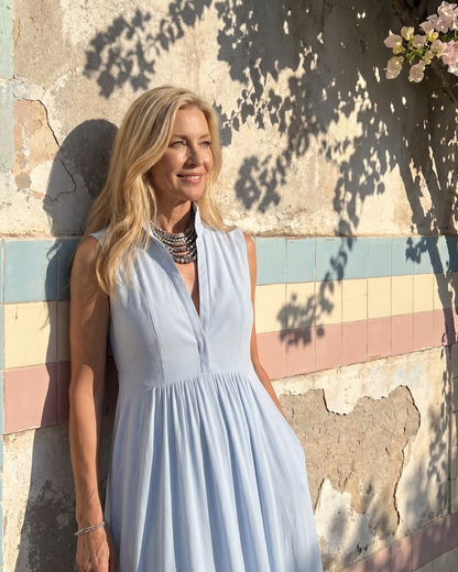 Virelia™ | Sleeveless Collared Flowing Maxi Dress