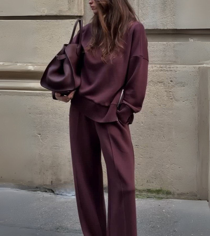 Elyza™ Soft Two-Piece Set | High-Neck Top and Wide-Leg Pants
