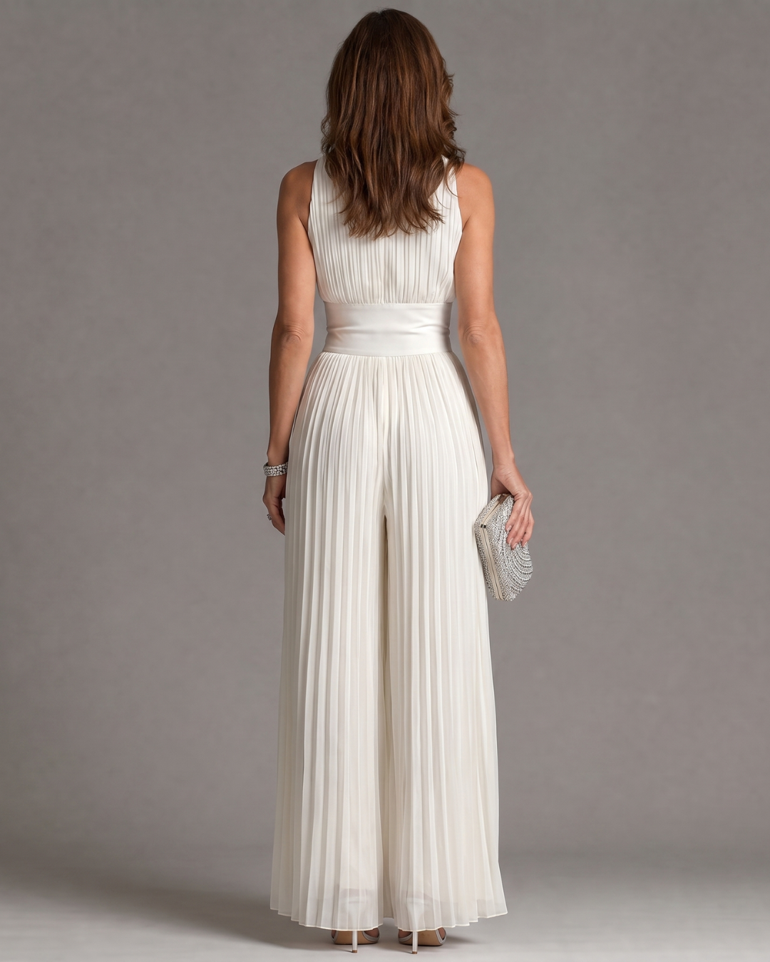 Zakira™ | Pleated Halter Neck Wide Leg Jumpsuit