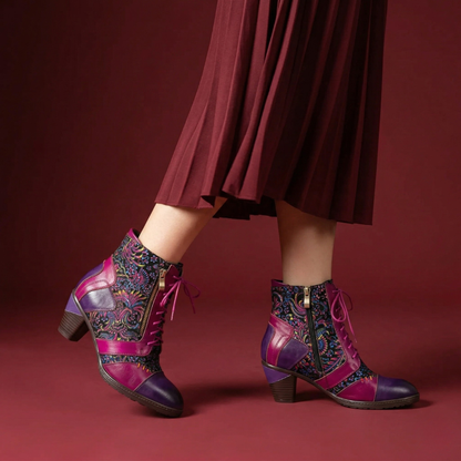 Retro Handmade Leather Patchwork Ankle Boots