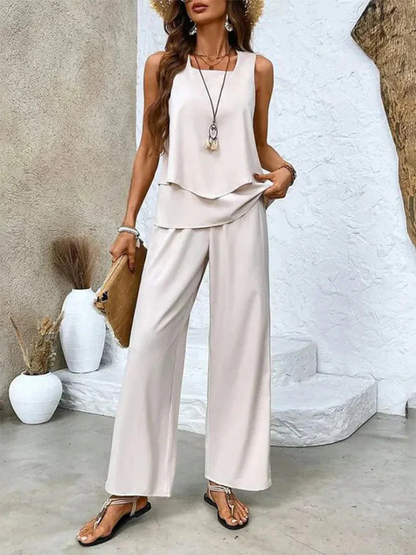 Ovelynra™ Sleeveless Wide-Leg Set