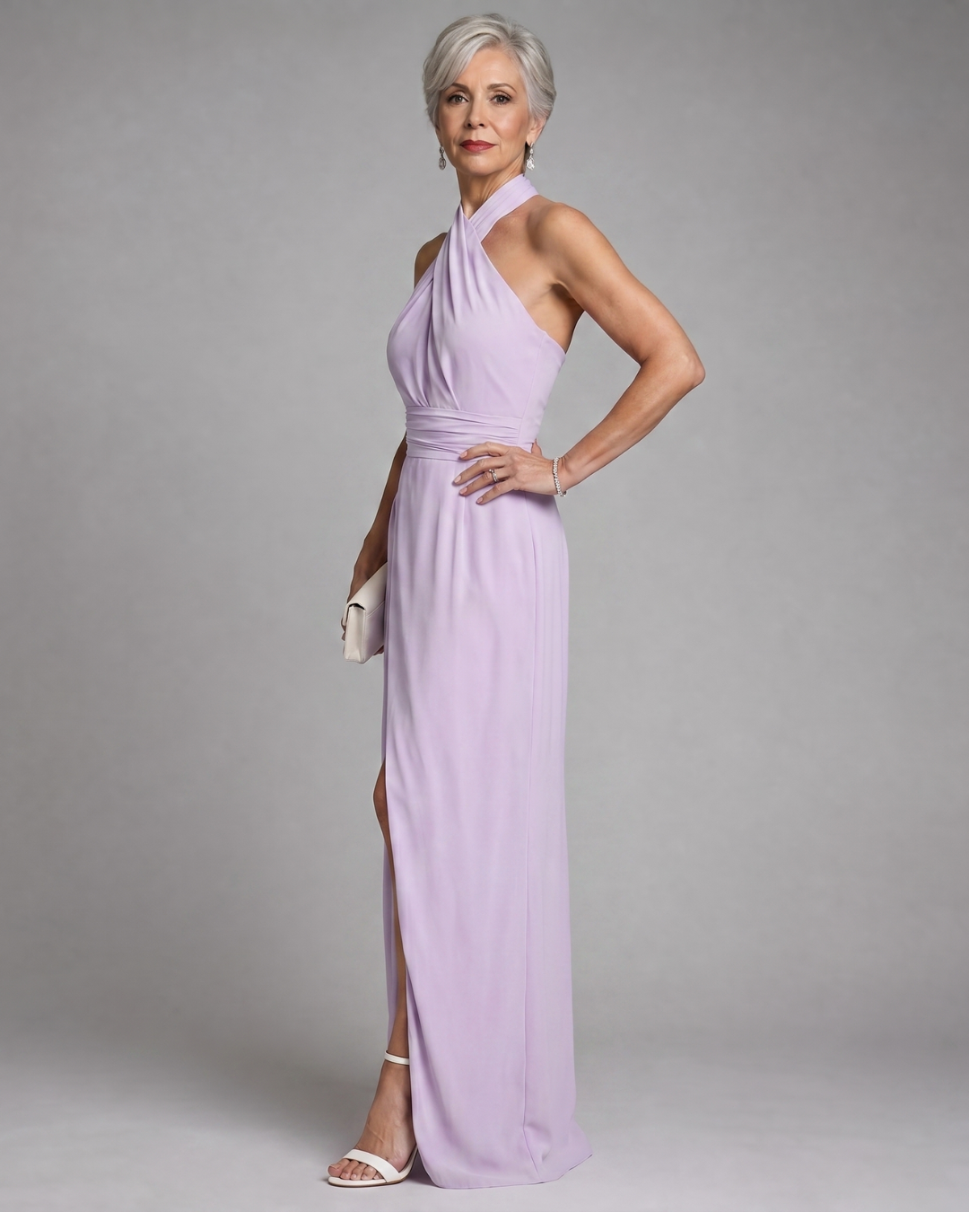 Vaelora™ | Cross Halter Draped Side Slit Midi Dress