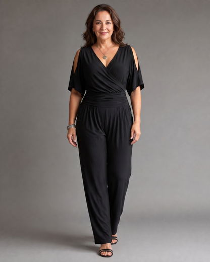 Nyxara™ | Cold Shoulder Wrap Waist Relaxed Jumpsuit