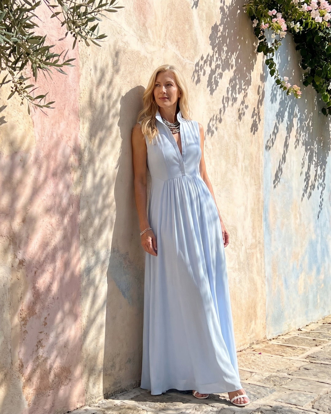 Virelia™ | Sleeveless Collared Flowing Maxi Dress